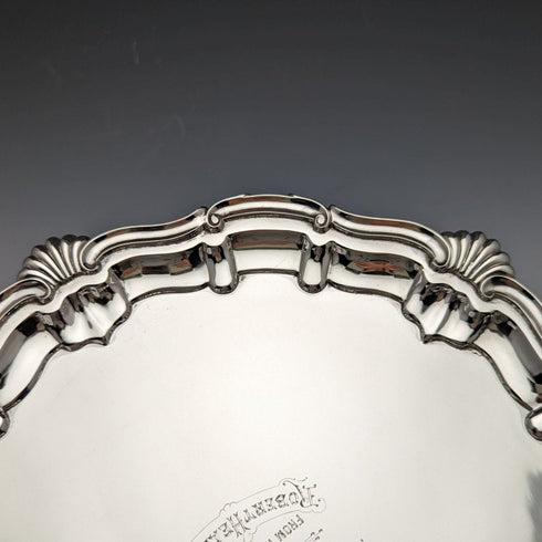 1905年 英国アンティーク 純銀(925シルバー) カードトレイ 直径25.5cm 397g